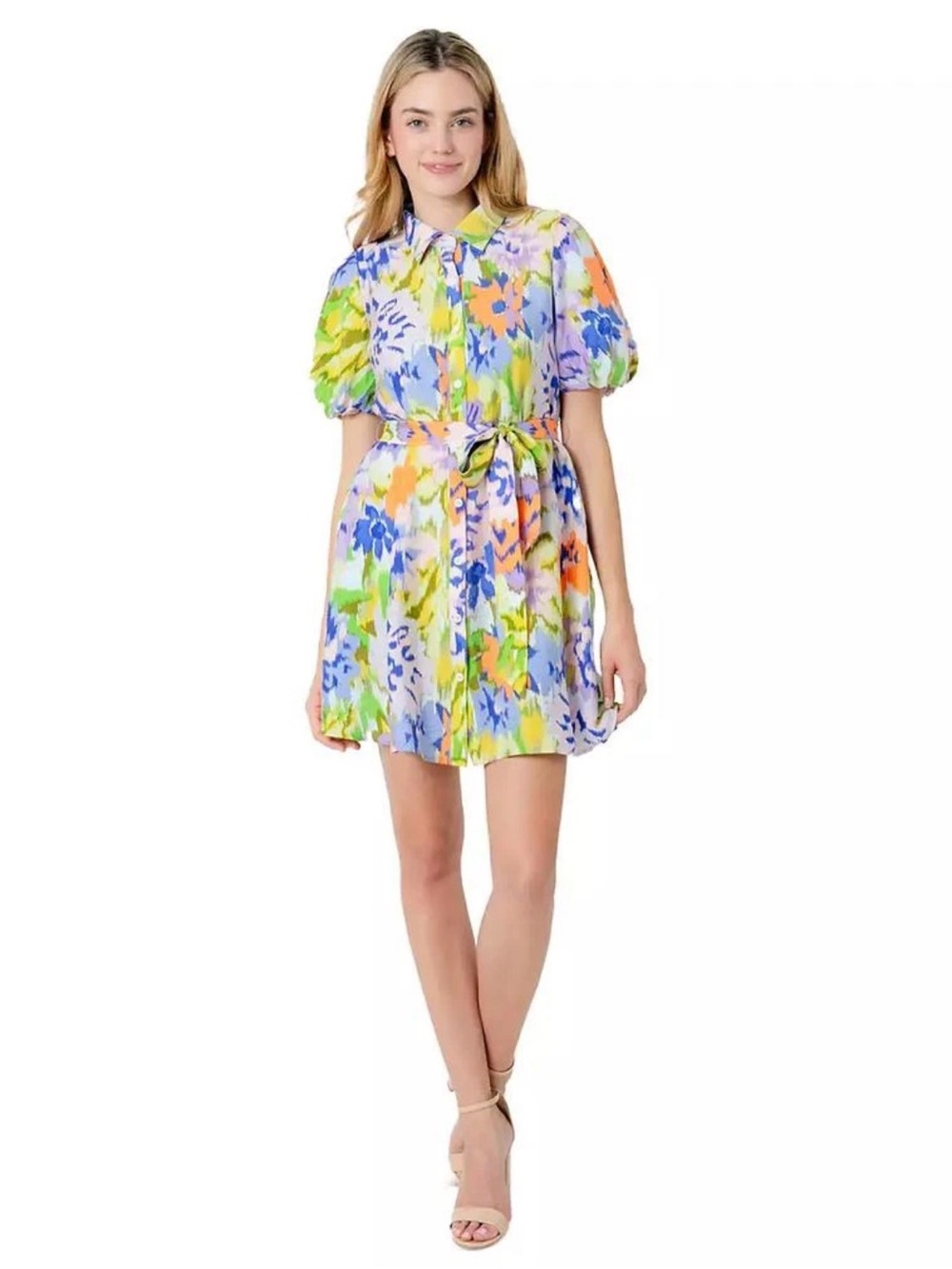 Sam Edelman Floral Shirt Dress in Blue, Green, Orange, Purple